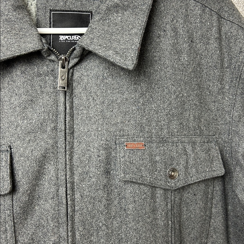 Rip Curl Charcoal Wool Observer Military Jacket Sherpa interior XL - Picture 3 of 6
